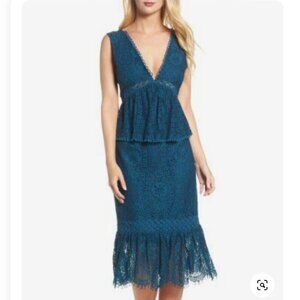 Foxiedox Emilia Lace Peplum Midi Dress. Size S